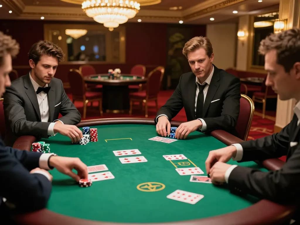 Players engage in high-stakes poker at a FIVE88 casino table, showcasing strategic gameplay.