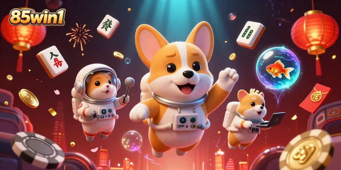 Experience thrilling gaming at 85win1 with a vibrant space casino scene featuring unique characters and dynamic elements.