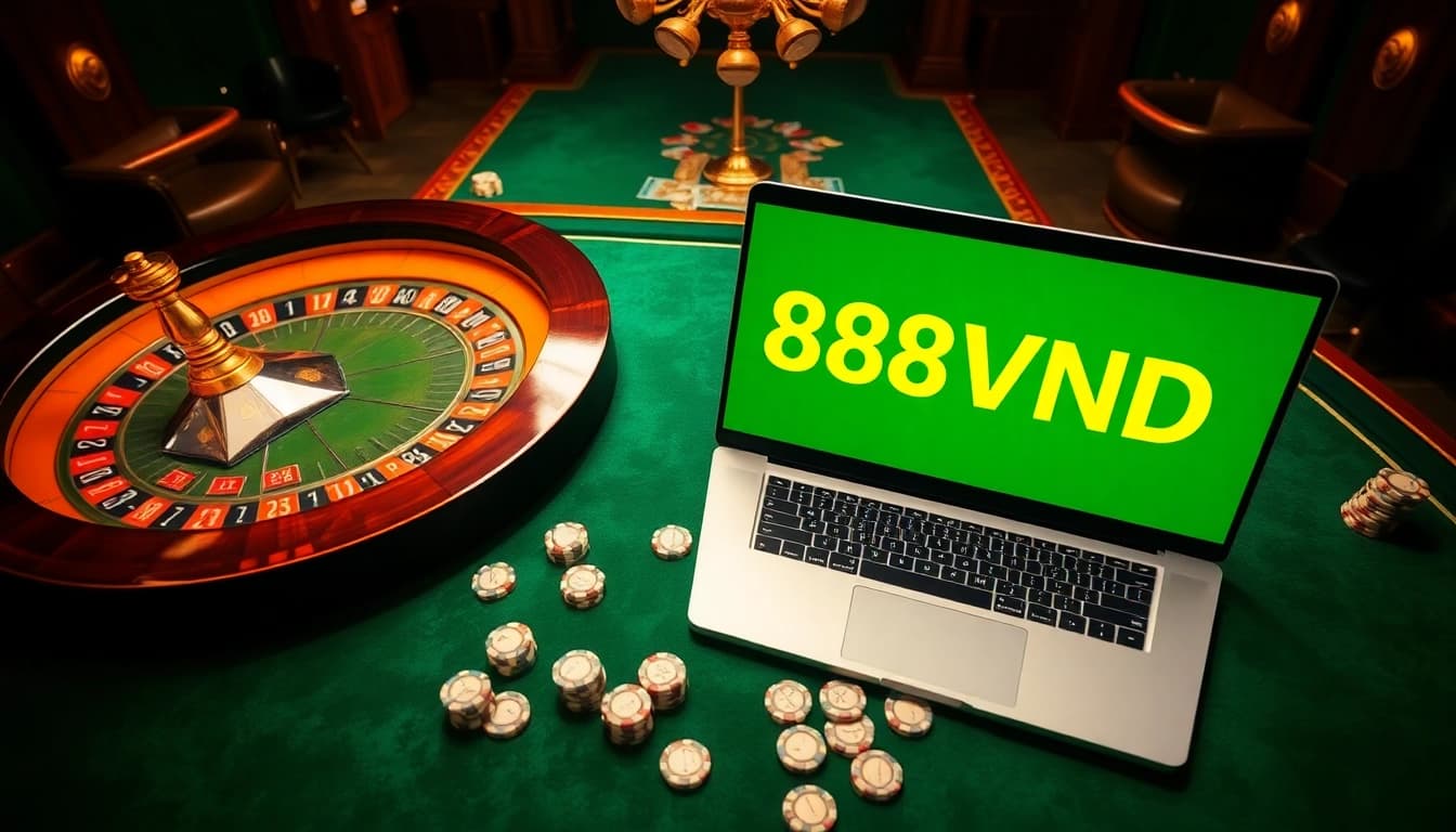 Experience the excitement of online gambling at link 888VND with a lavish casino atmosphere and vibrant game displays.