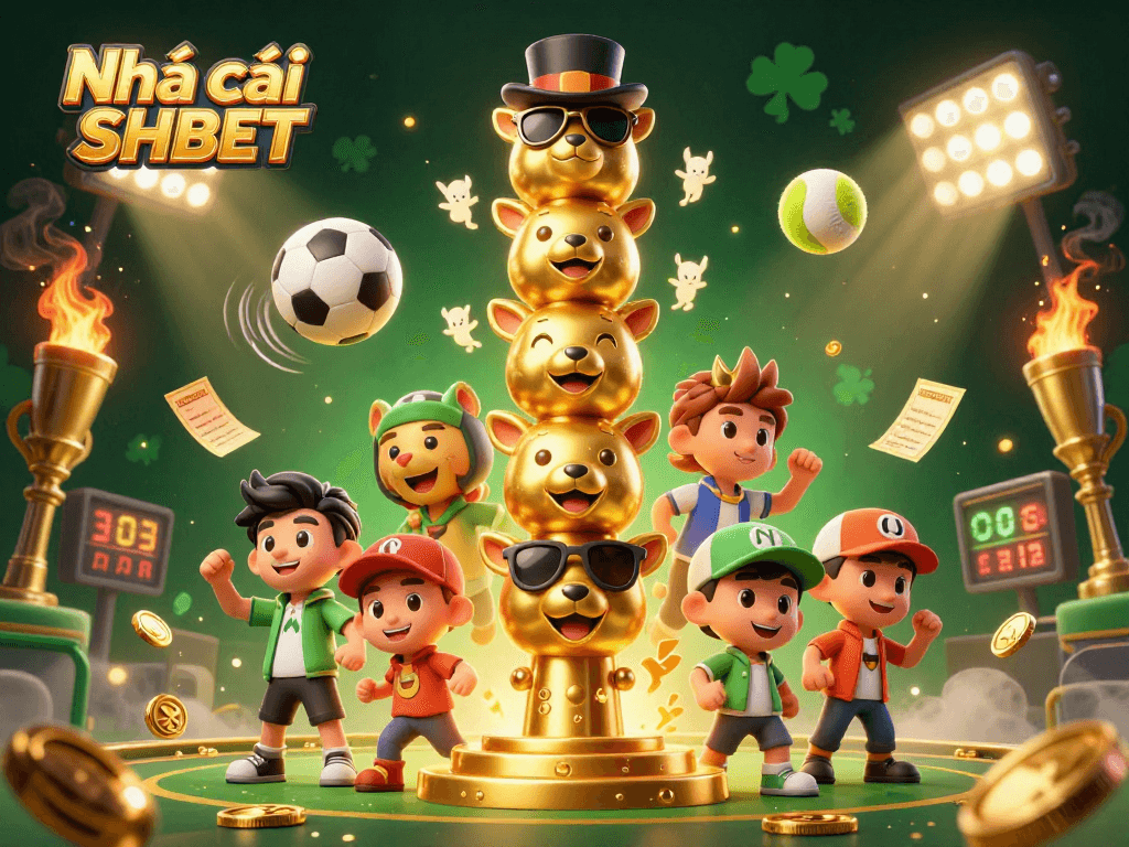 Experience winning excitement with Nhà cái SHBET in a vibrant 3D casino environment filled with dynamic game elements.