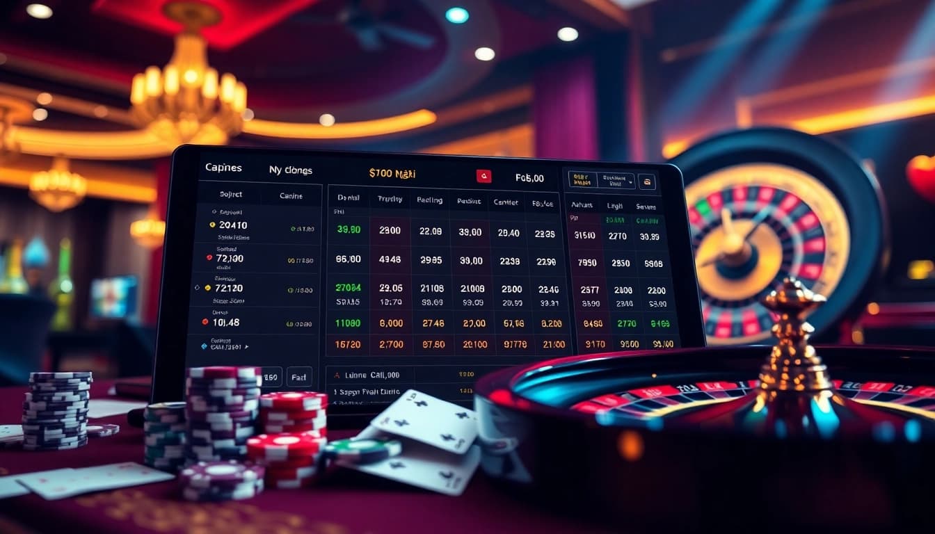 Engaging scene of kèo nhà cái betting with poker chips and cards in a vibrant casino ambiance.
