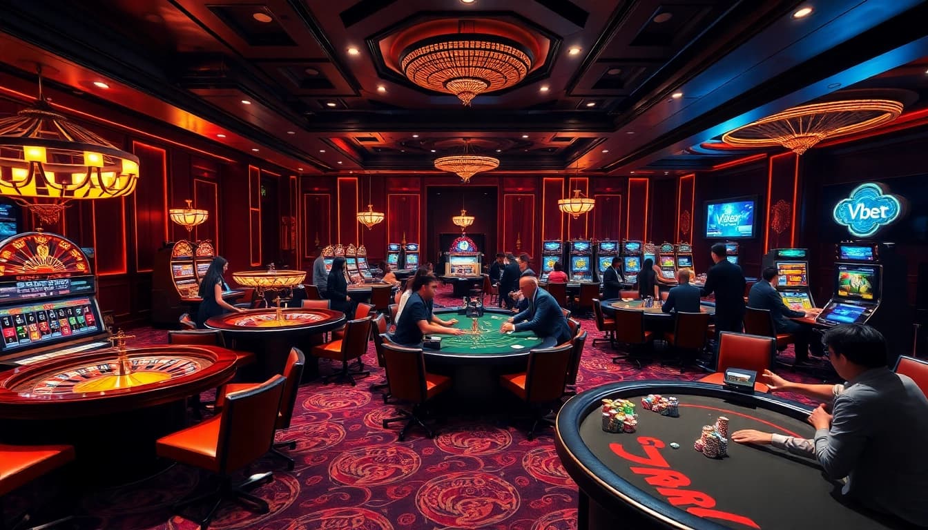 Experience thrilling gameplay at Trang chủ V9bet with vibrant casino tables and excited players.