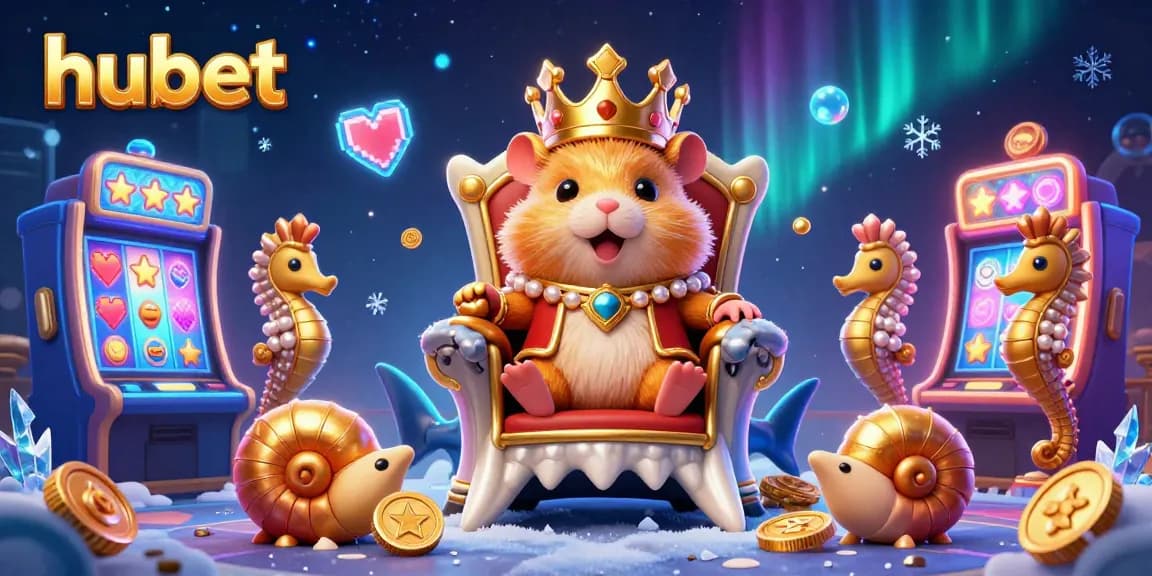 Experience the thrill of hubet gaming with a golden hamster king in a vibrant casino scene.