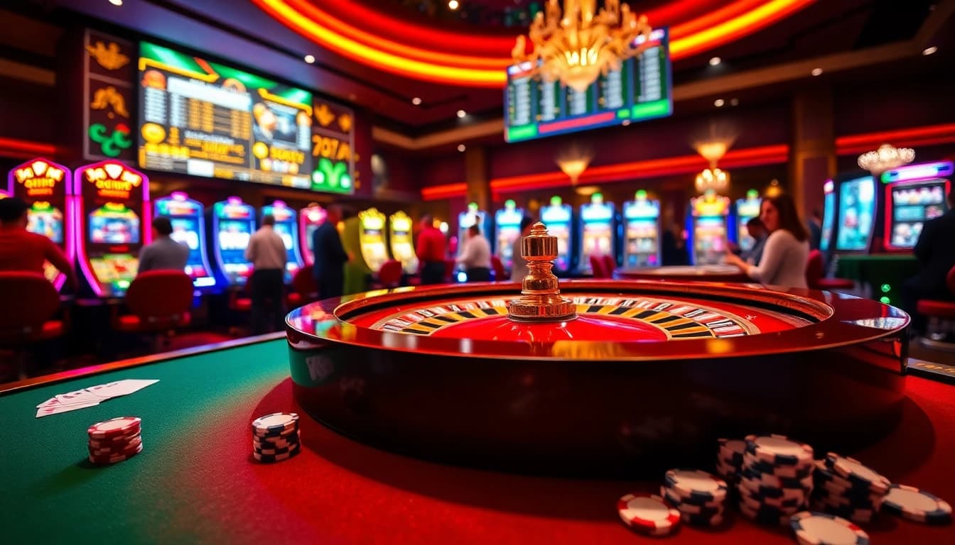 Experience thrilling gaming at https://net88.wtf/ with colorful casino tables and vibrant players celebrating!