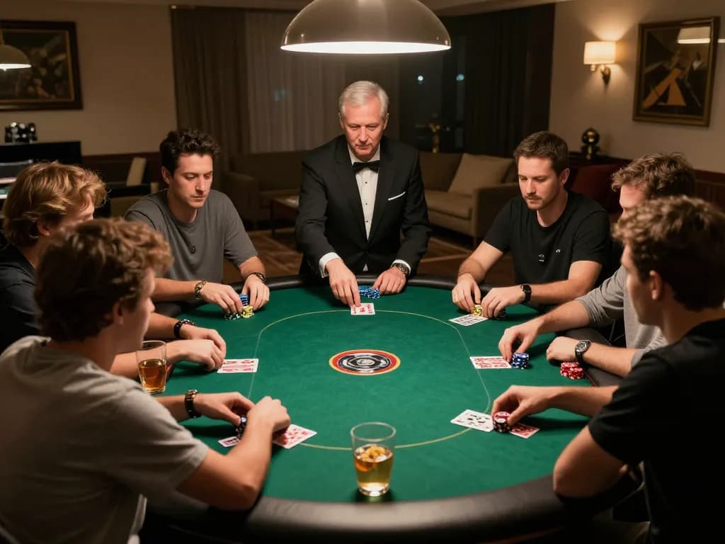 Engaged players enjoying poker at home, creating a lively atmosphere showcasing 33win com.