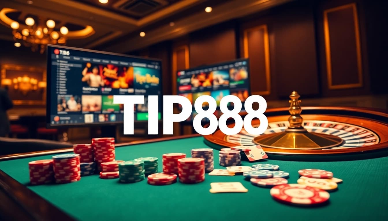 Experience thrilling online gambling at TIP88 with vibrant poker chips and a stylish casino setup.