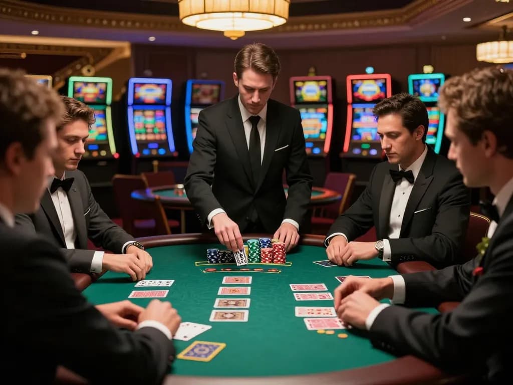 Watch players enjoy intense moments at a high-stakes blackjack table, showcasing LINK DABET gaming excitement.