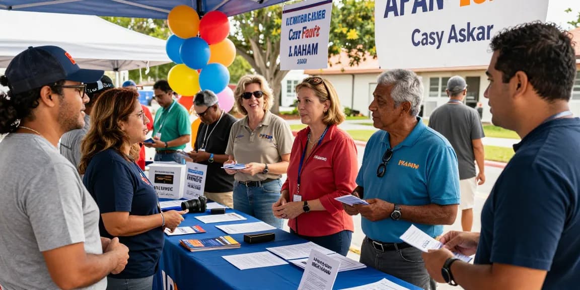 Casey Askar engaging with voters at a community event in Florida, promoting inclusivity and connection.