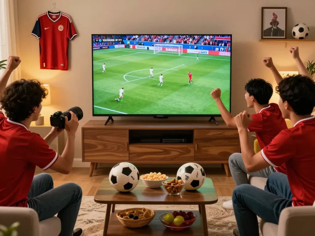 Football fans enjoying a live match on Luong Son TV in high definition.