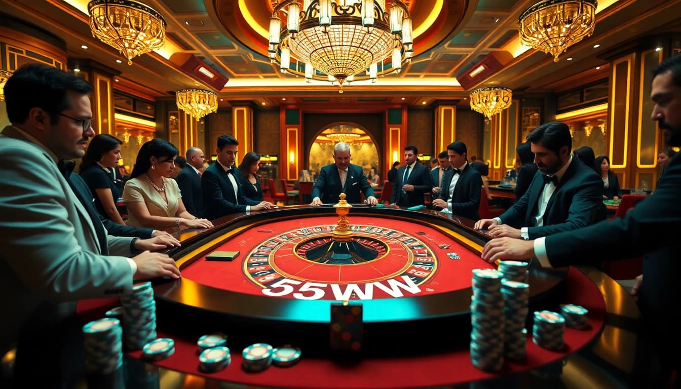 Experience the thrill of winning at a luxurious casino featuring the keyword 55WW on the roulette table.