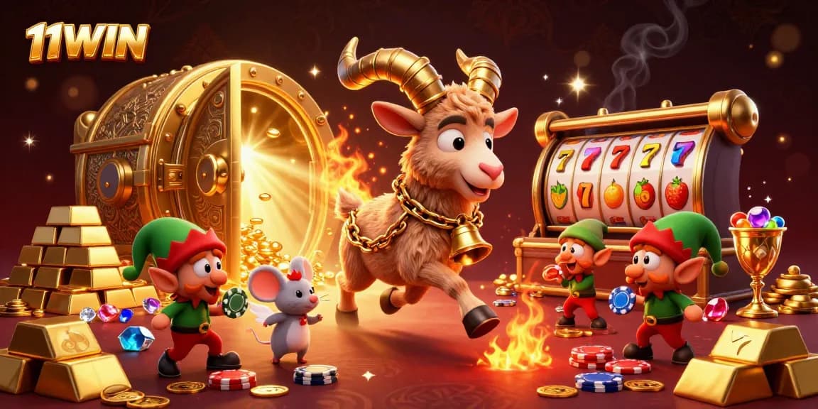 Experience thrilling gameplay at 11WIN, where Krampus and friends steal poker chips in a casino.