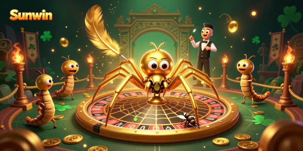 Experience thrilling bets at Sunwin with our 3D casino illustration of a spider croupier managing the roulette web.