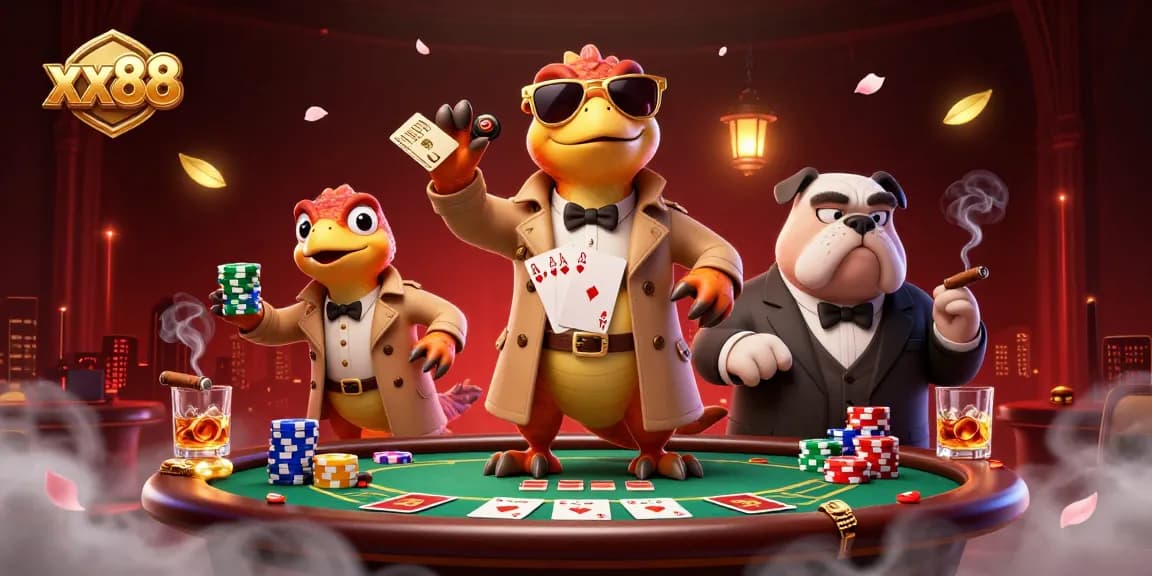 Experience the excitement of xx88 as raptors in disguise sneak into a vibrant casino scene.