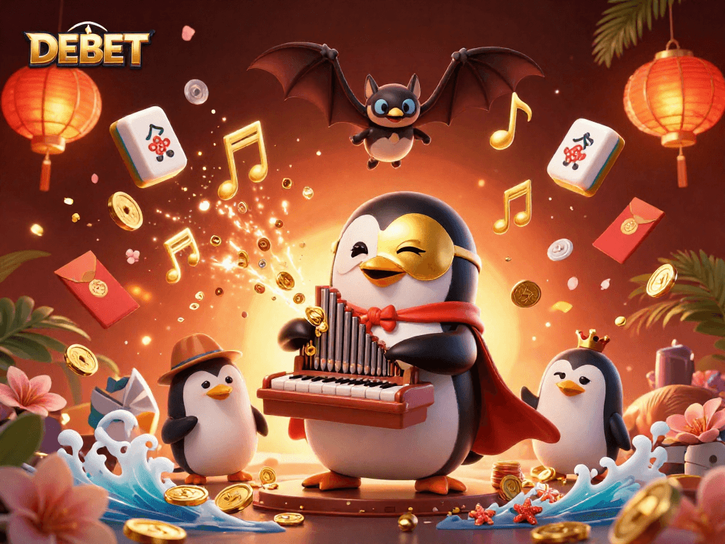 DEBET offers an immersive casino experience with vibrant characters and golden rewards.