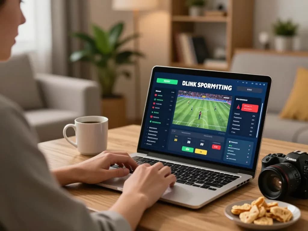 Engaging in sports betting via laptop at home with 78win platform displayed on screen