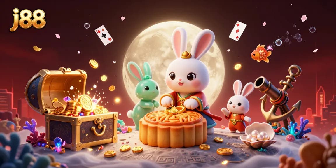 Enhance your j88 bets with a vibrant casino-themed lunar adventure illustration