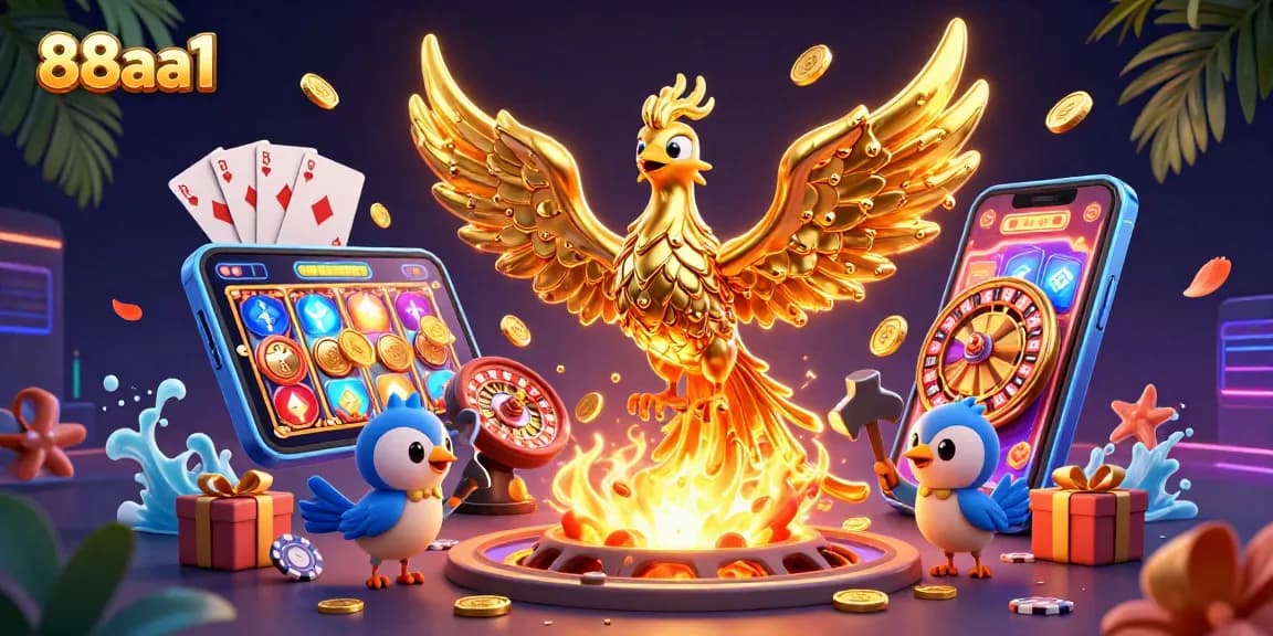 Experience thrilling gameplay with 88aa1's vibrant golden phoenix and dynamic casino elements.