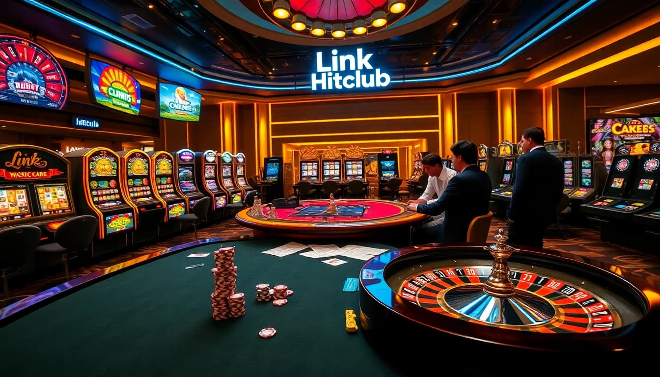 Excited players enjoy high-stakes gaming at a vibrant Link Hitclub casino.