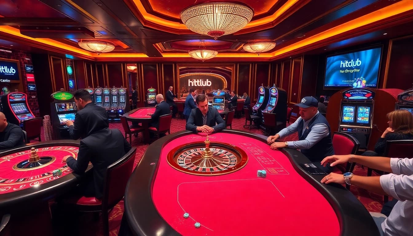 Players enjoying various games at HITCLUB casino, showcasing excitement and luxury.