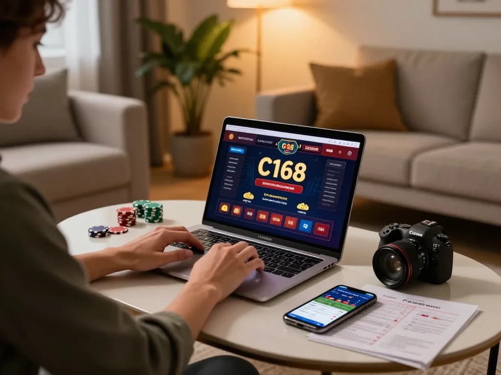 C168 online gaming session shows player engaged with poker interface and betting strategy notes.