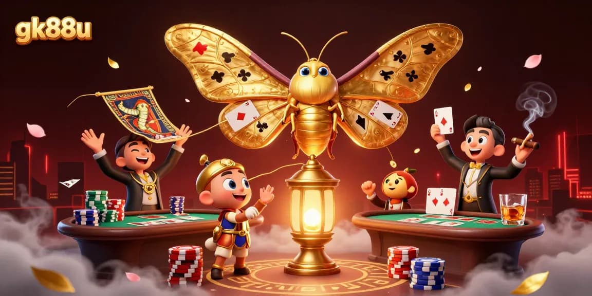 Experience thrilling casino action with the gk88u moth illustration showcasing casino scenes and vibrant gameplay.