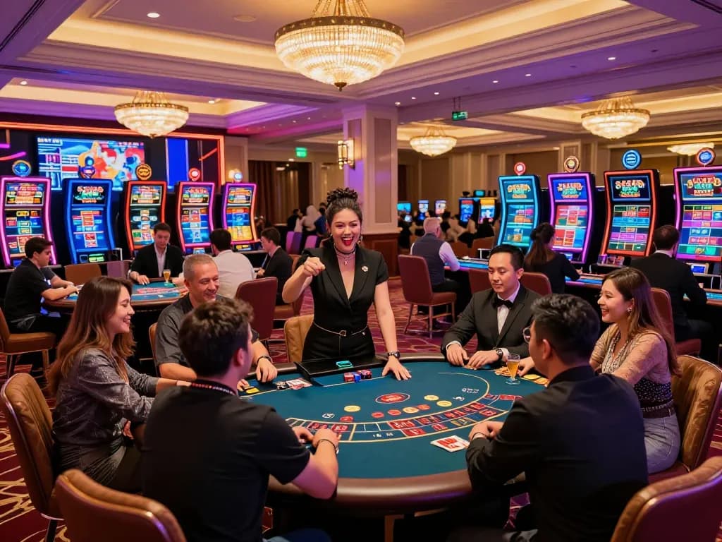 Dynamic casino scene showcasing SC88 gaming with excited players and engaging dealers.