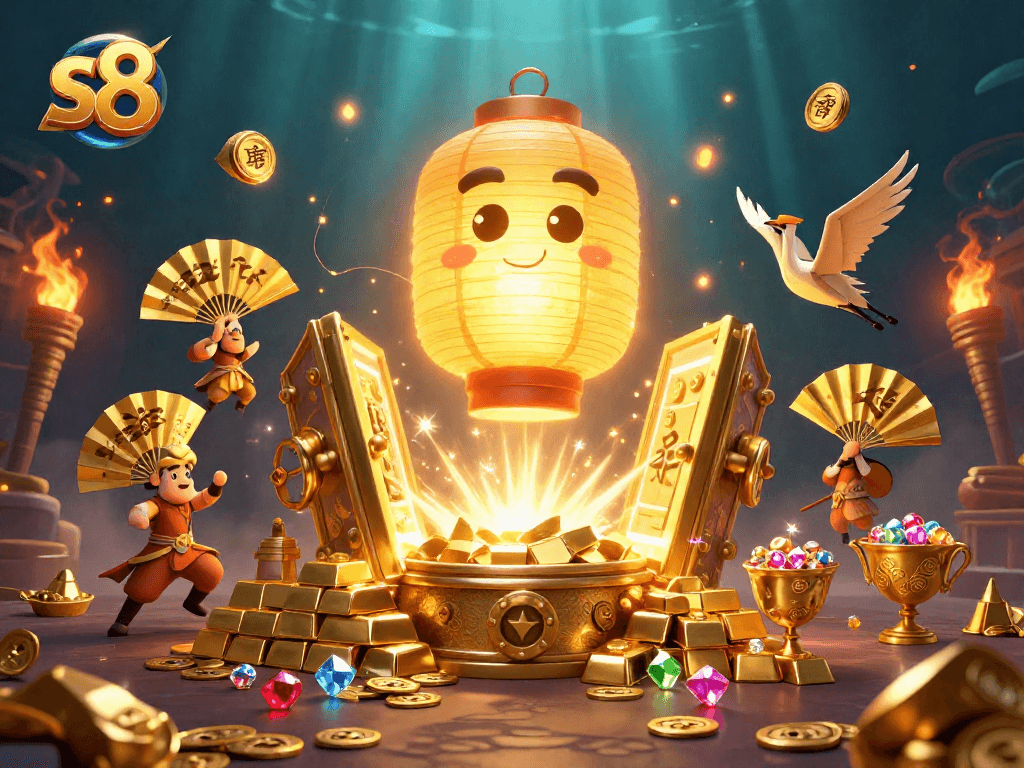 Engage with the vibrant world of s8 casino, featuring dynamic characters and a golden jackpot.