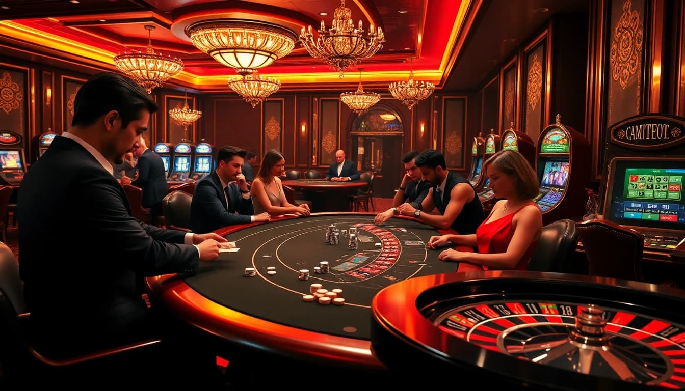 The hidden wiki showcases a luxurious casino scene with professional poker players and vibrant gaming tables.