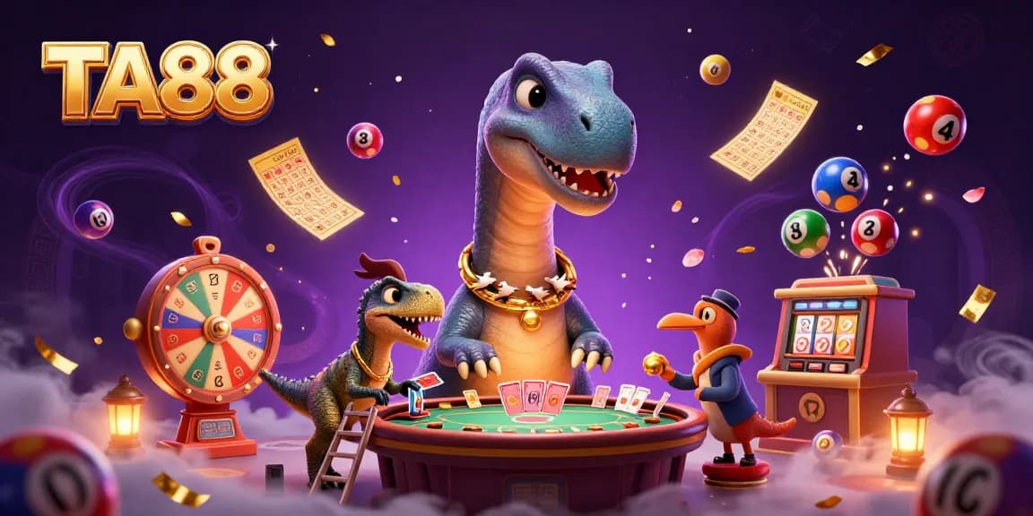 Engage in thrilling casino action with TA88 as a towering brontosaurus surveys the poker table.