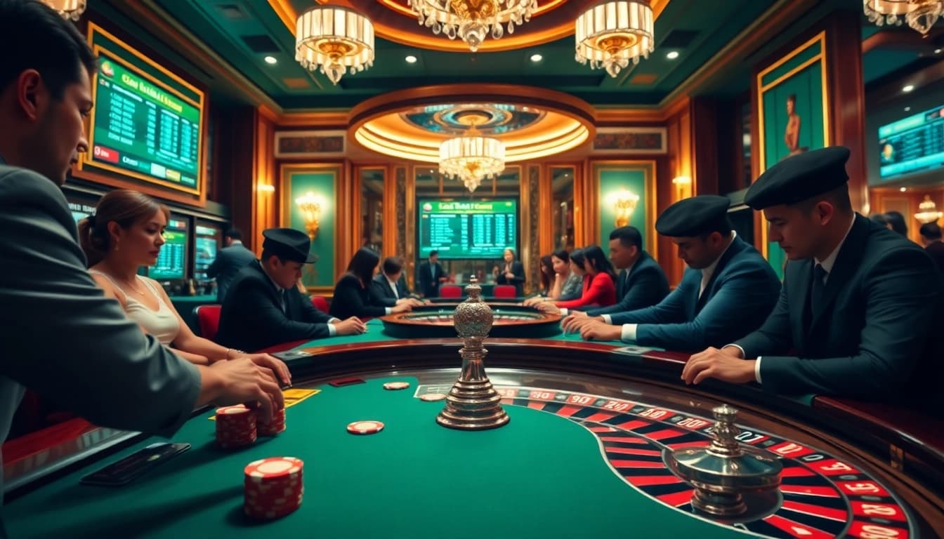 S8 bet scene demonstrating excitement at an upscale poker table surrounded by enthusiastic gamblers.