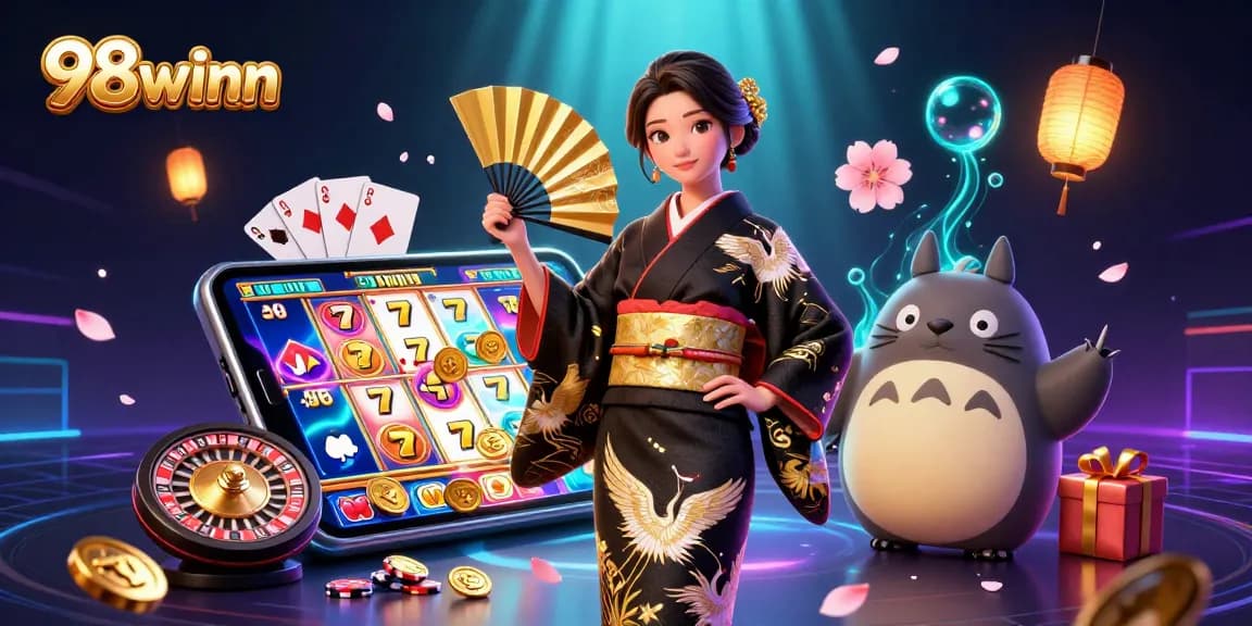 Engage with 98winn's vibrant online casino scene featuring intricate characters and dynamic game elements.