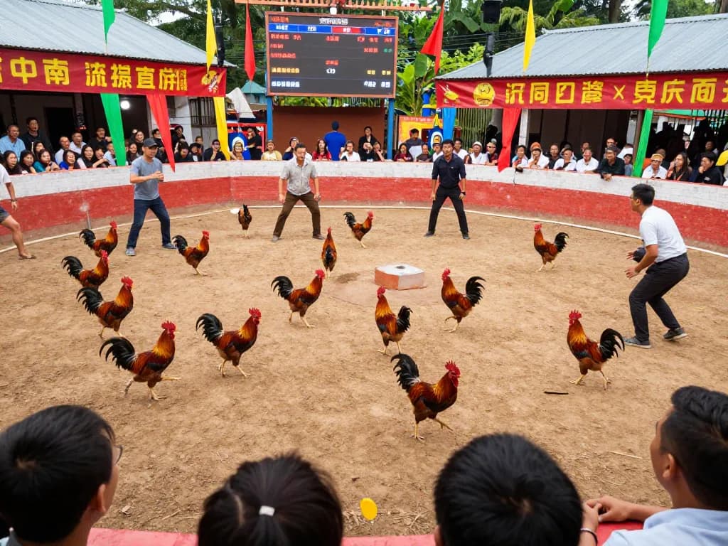 Những người xem vui vẻ thưởng thức đá gà Thomo hôm nay tại đấu trường sôi động, quan sát những trận đấu gà đầy hấp dẫn trực tiếp