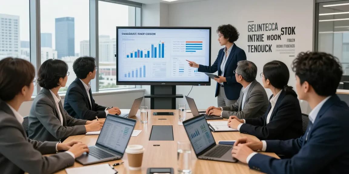 Team discussing a joint venture funding program in a modern conference room with financial documents.