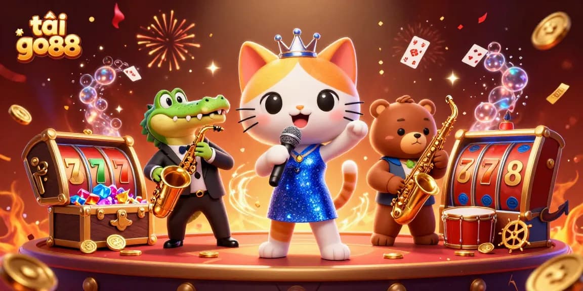 Engage with the vibrant world of tải go88 through a lively casino scene filled with games and characters.