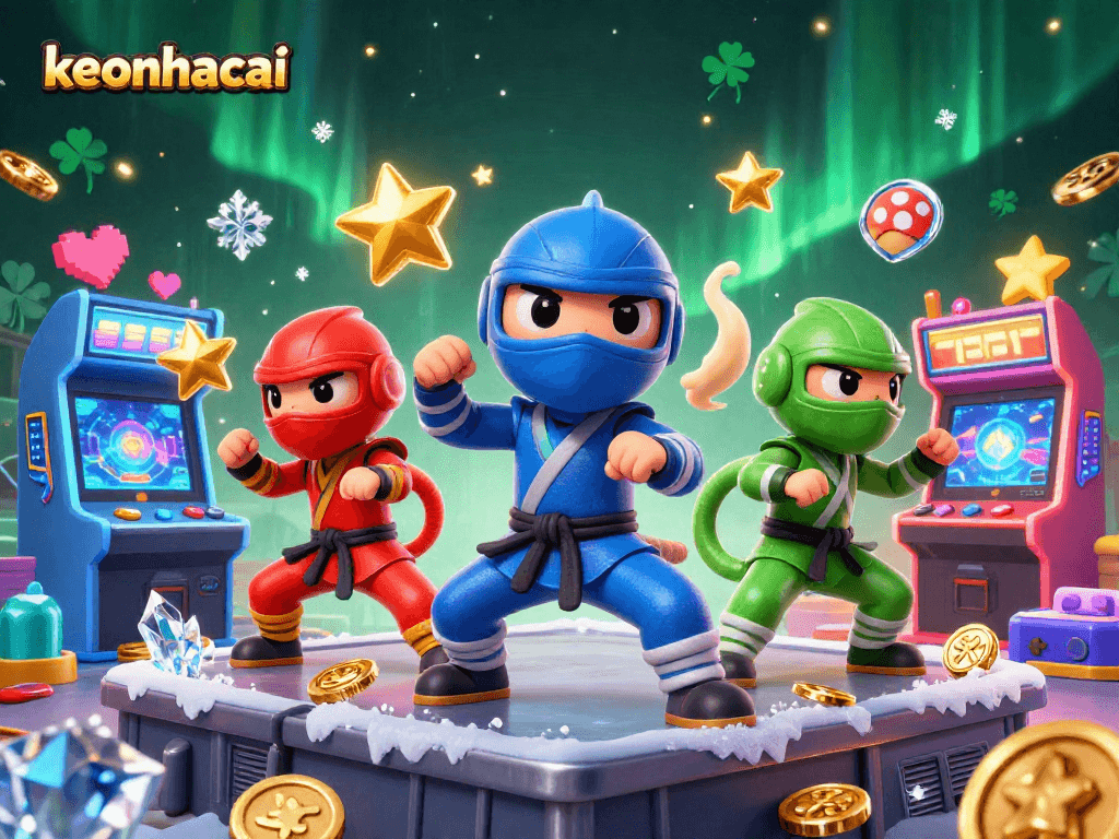Engage with keonhacai on a rooftop as colorful chameleons master casino gaming elements.