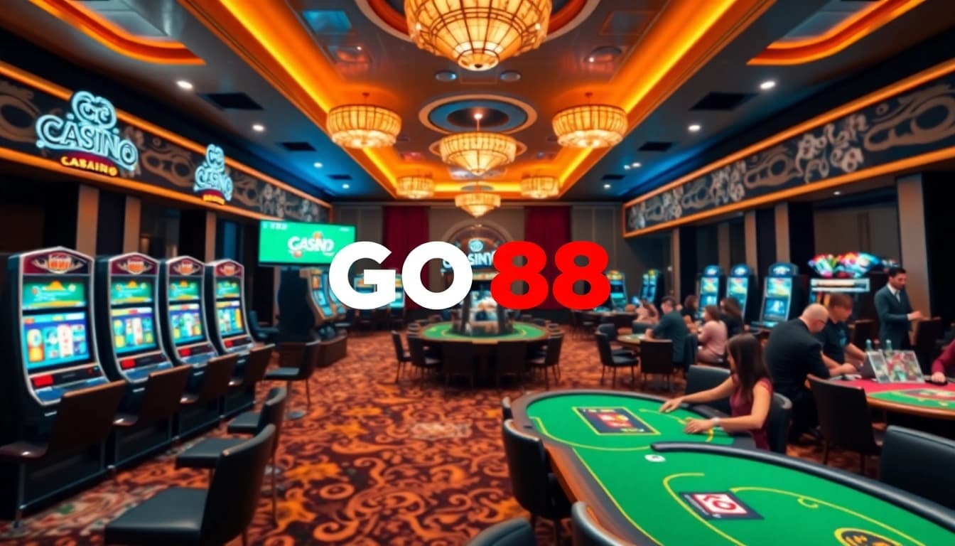 Players enjoying high-stakes games at GO88 online casino, highlighting excitement and luxury.