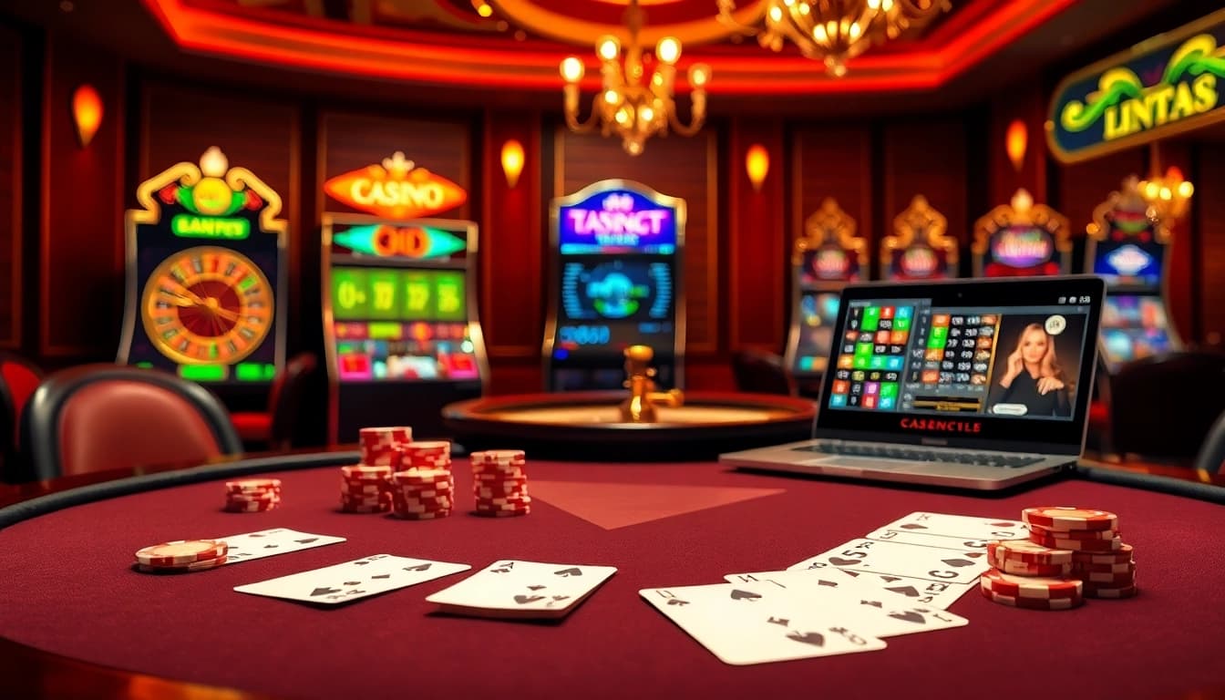 Players engaging in a thrilling poker game at LU88, featuring luxurious casino elements and exciting betting options.