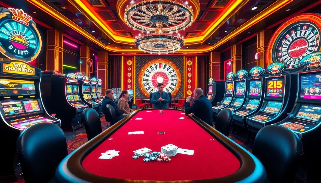 Players enjoying intense poker action at https://bem88.com with vibrant casino atmosphere.