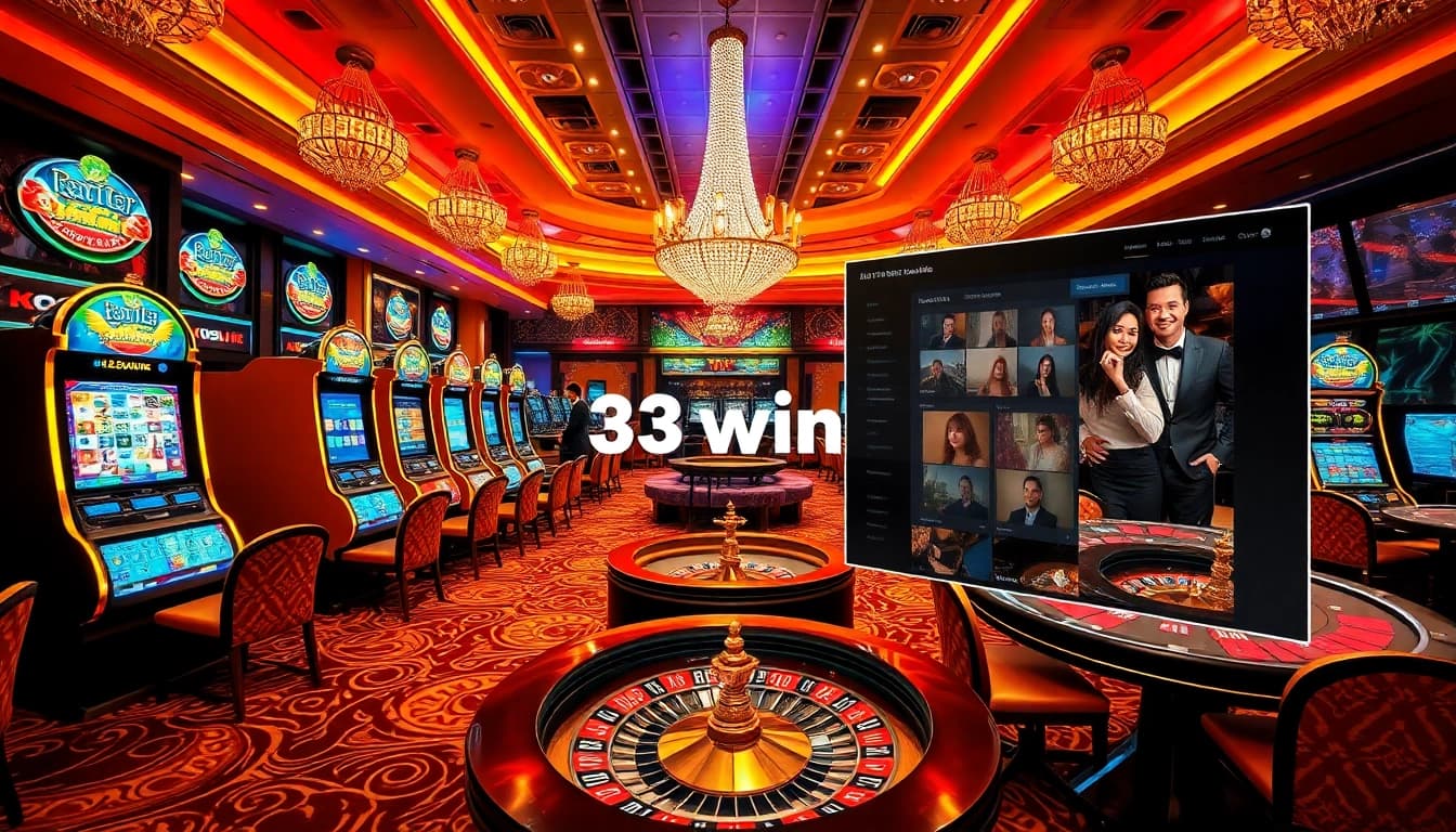 Experience thrilling gameplay at https://33win.free/, featuring vibrant slot machines and roulette tables.