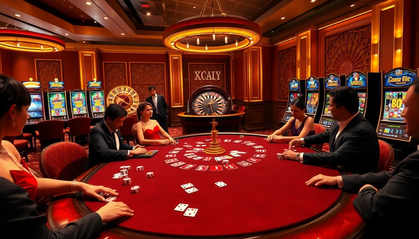 Engage with Nhà cái Fc88 in a vibrant casino scene featuring high-stakes poker and thrilling roulette action.