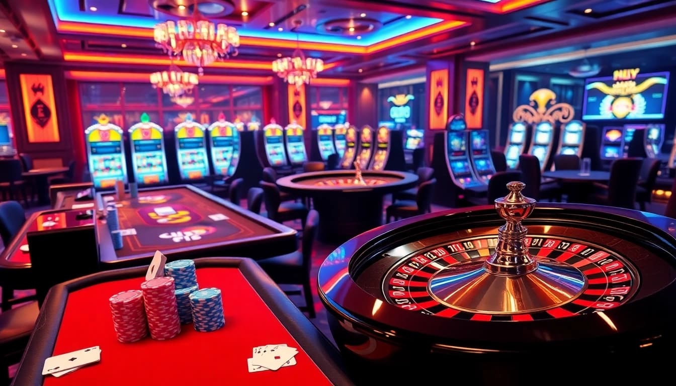 Experience the thrill of winning at Sky88 with vibrant casino tables and exciting slot machines.