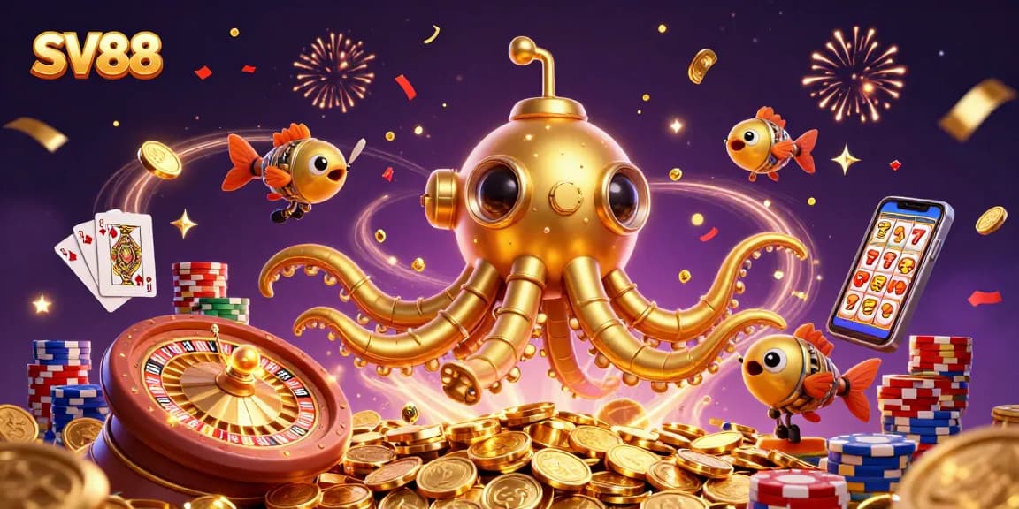 Experience thrilling gameplay with SV88 in a vibrant 3D casino scene full of excitement.