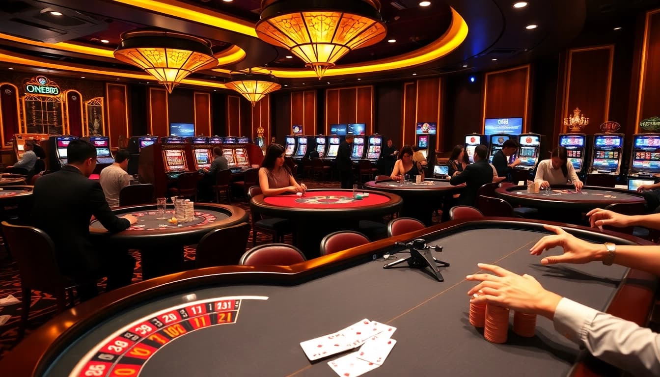 Experience exciting casino gameplay with ONE88's luxurious gambling tables and vibrant atmosphere.