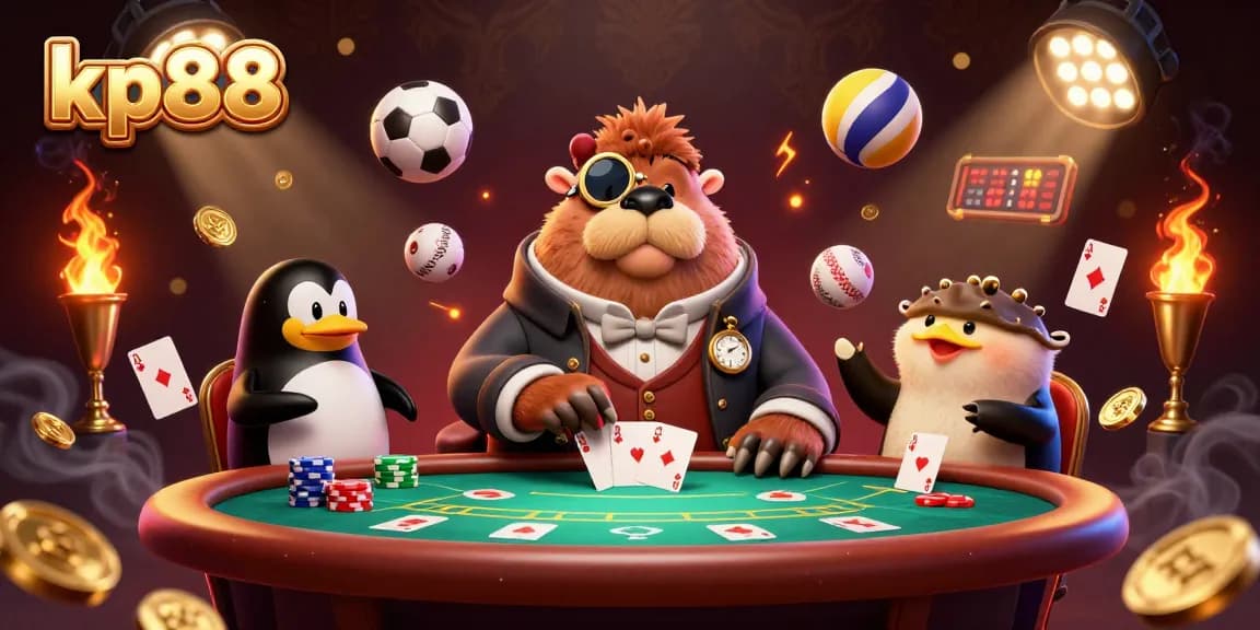 Engage in thrilling poker action at kp88 with an underwater casino scene featuring unique characters.