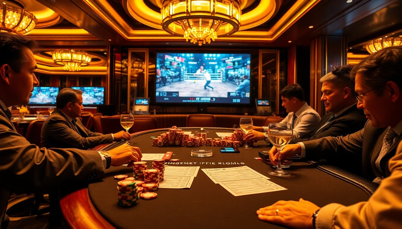 Exciting live betting on đá gà trực tiếp in a luxurious casino atmosphere.