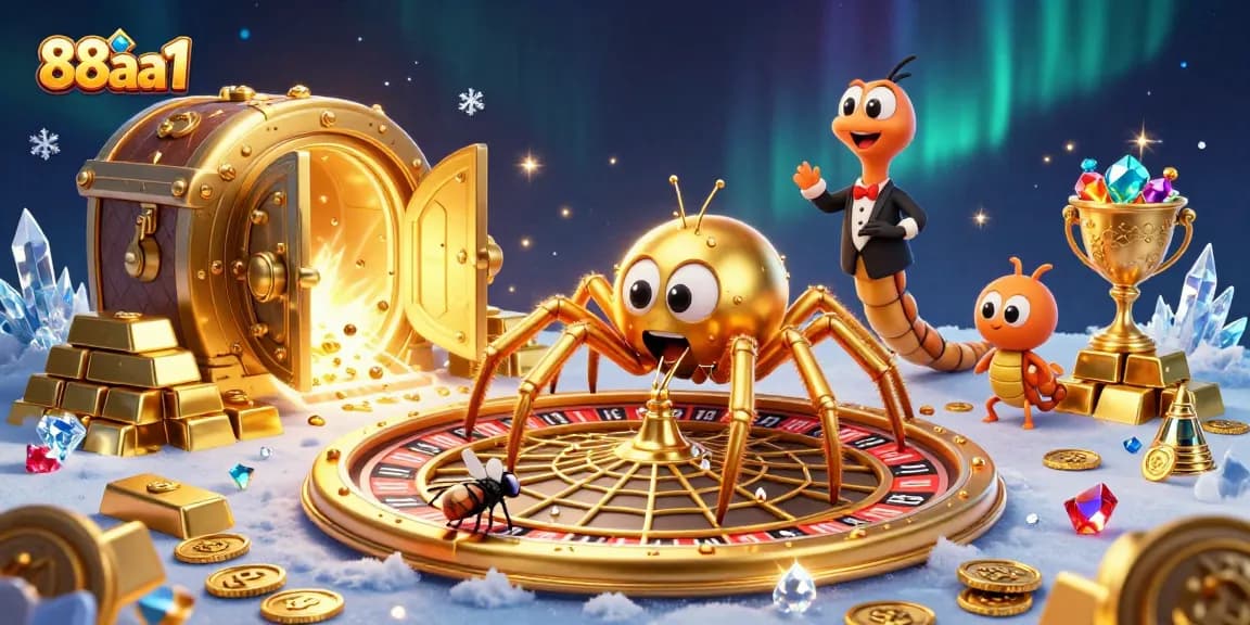 88aa1 theme with a golden spider and fly betting at a dynamic casino scene.