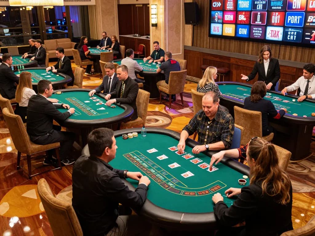 Players enjoying a thrilling blackjack game at go88 casino, showcasing excitement and strategy.