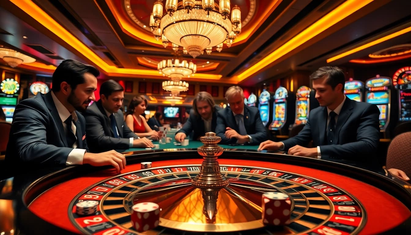 Experience the thrilling atmosphere of https://da88st.com/ with players enjoying poker and roulette.