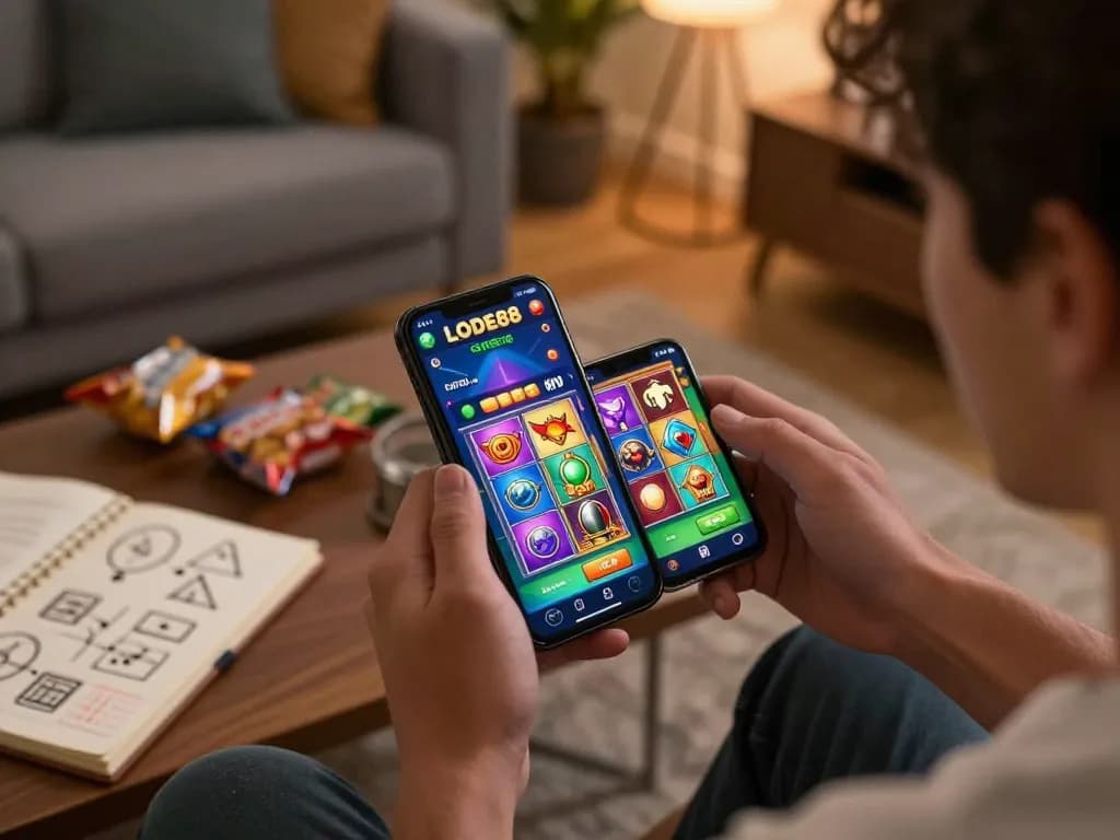 Player engaging with the LODE88 mobile app in a cozy gaming session.