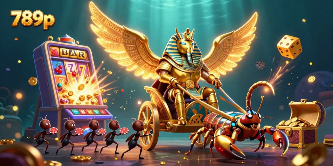 Engage with the vibrant world of 789p through a thrilling jackpot scene featuring a golden scarab and scorpions.